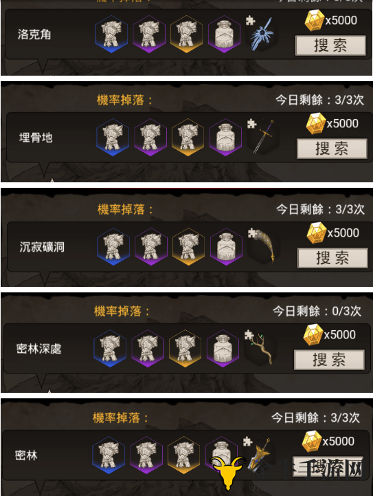 不朽之旅兵装掉落表一览 各地图兵装掉落汇总