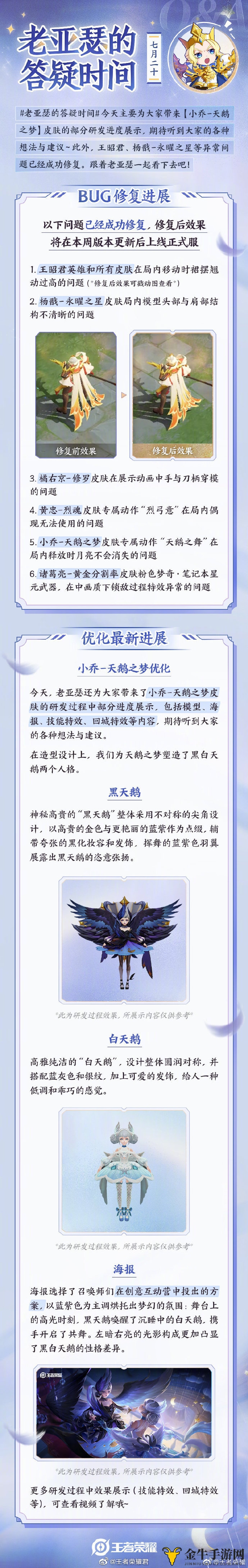 《王者荣耀》天鹅之梦新版本揭秘，黑白立绘风格引关注