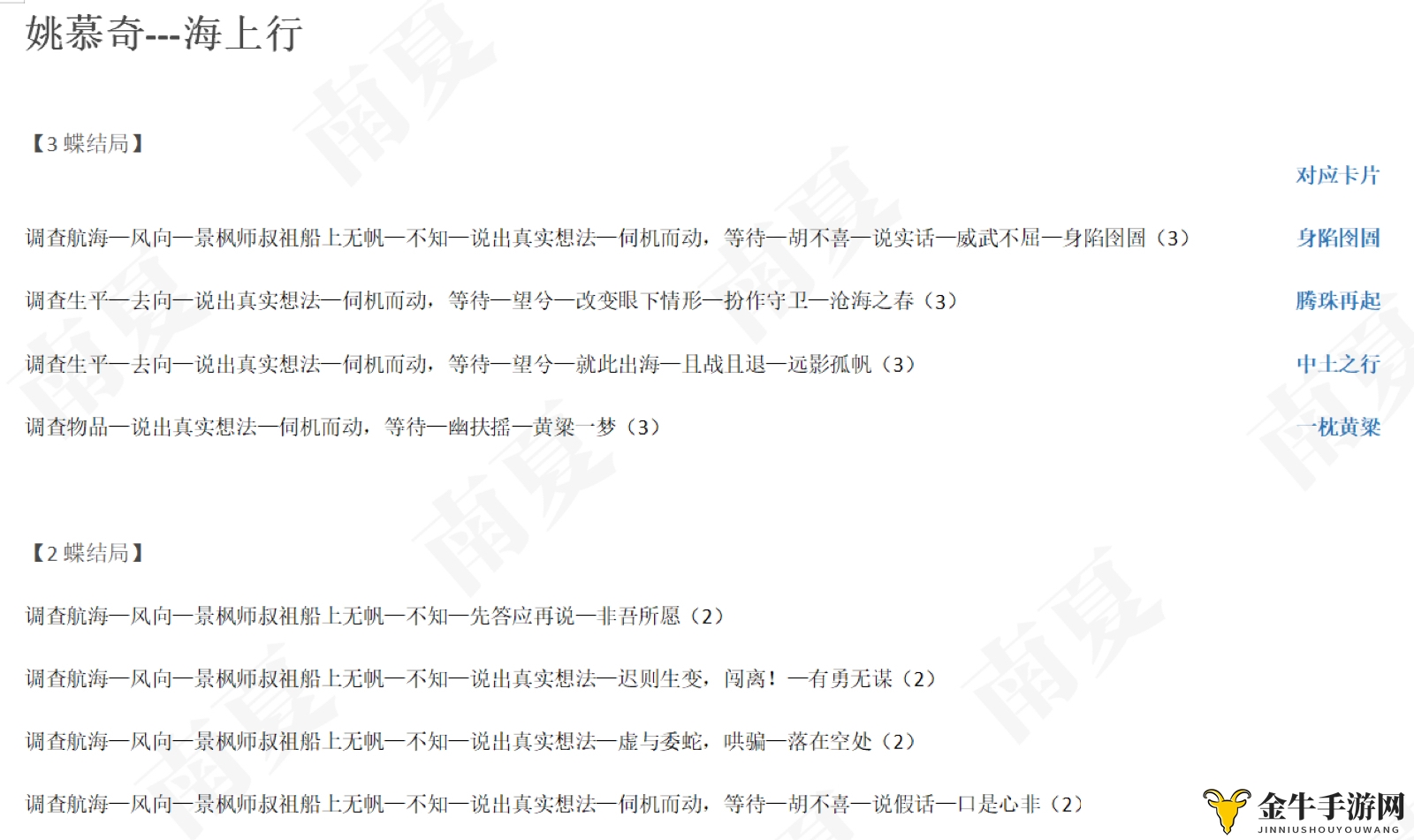 楚留香一梦江湖姚慕奇浮生星旅海上行全结局攻略